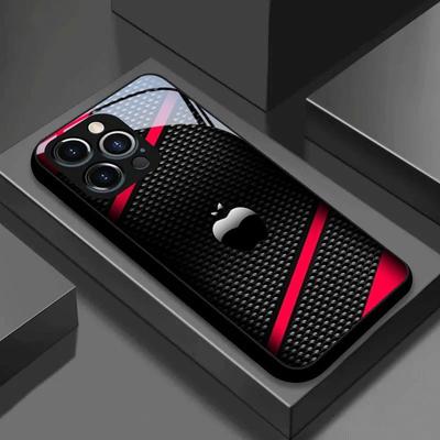 Black Carbon Fiber For Apple Pattern Glass Phone Case For iPhone 17 16 15 14 Pro Max 13 12 11 16E 17Air 7 8 Plus XR XS X Cover