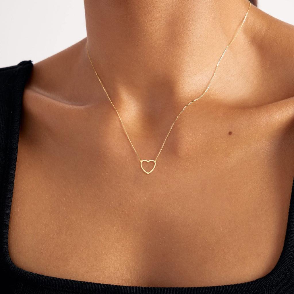 LATS Hollow Love Heart Pendant Necklaces for Women Men Couple Gold Plated Stainless Steel Clavicle Chain Minimalist Jewelry