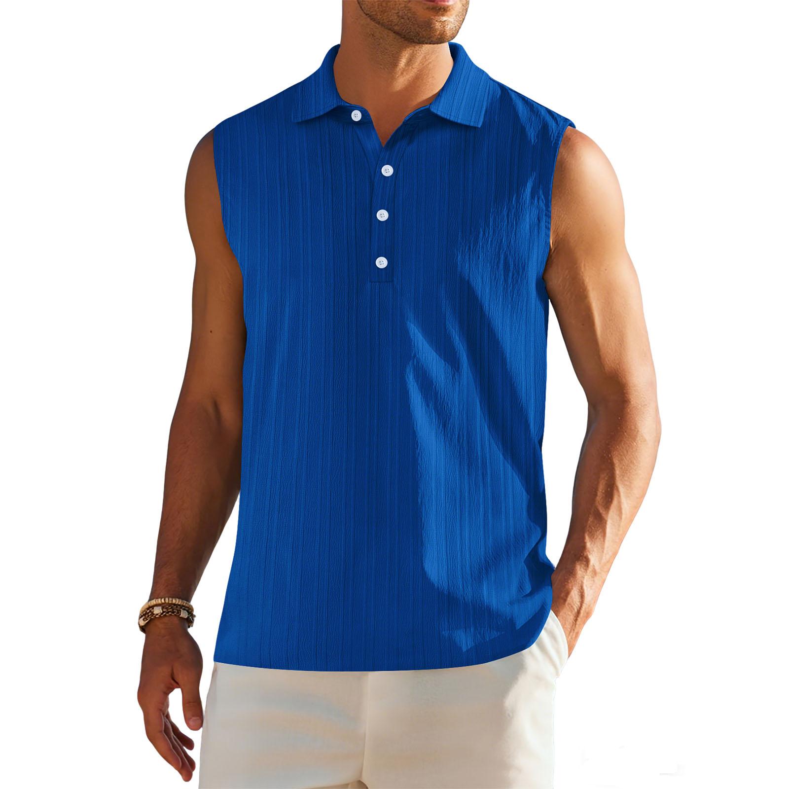 

Mens Sleeveless Polo Shirt Button Down Lightweight Fabric Classic Fit Collar Top for Casual or Sportswear L