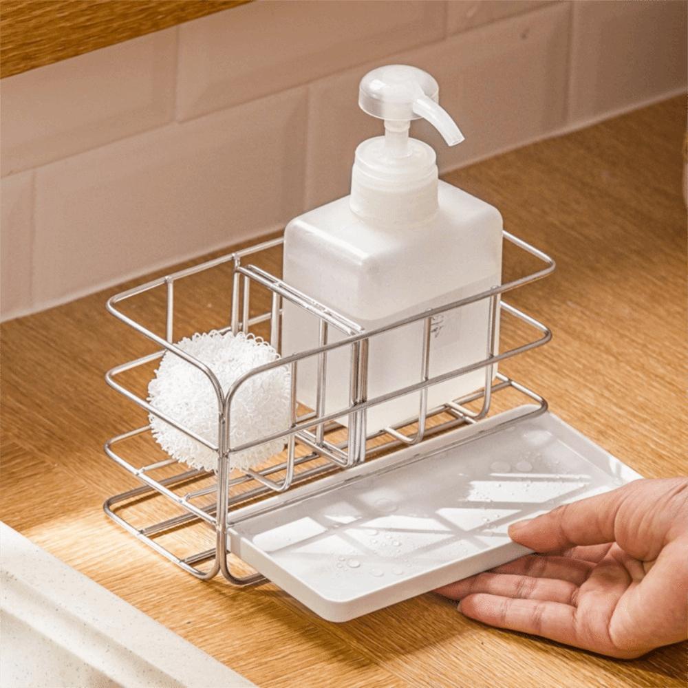 Removable Partitions Sink Sponge Holder Stainless Steel Dishwashing Liquid Storage Shelf  Bathroom