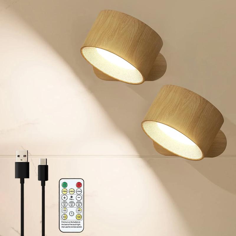 1/2PCS Magnetic Portable Wall LampTouch Remote Adjust USB Rechargeable Bedside No-wiring Cabinet Bedroom LED Reading Night Lamp