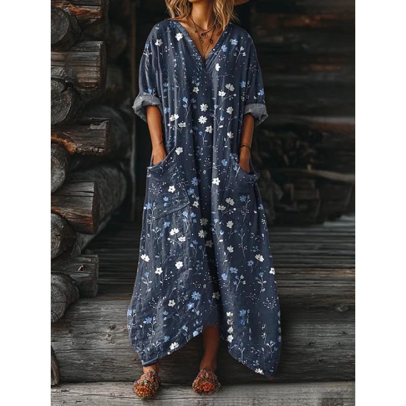 New Women's Flower Fashion Trend Ripple Casual Temperament Women's Dress