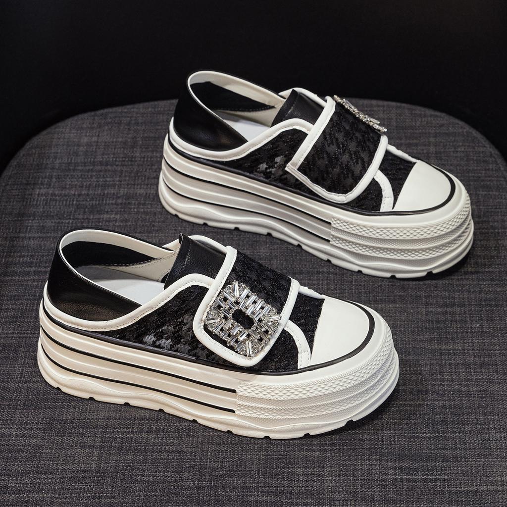 Leather platform mesh shoes women's new spring women's shoes versatile sports shoes spring height increase casual