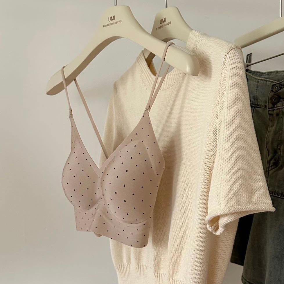 Korean Polka Dot Sweet and Spicy Wind Polka Dot Printing Big U Backless Seamless Thin Underwear Beautiful Back Multi-wear Fatila Bra