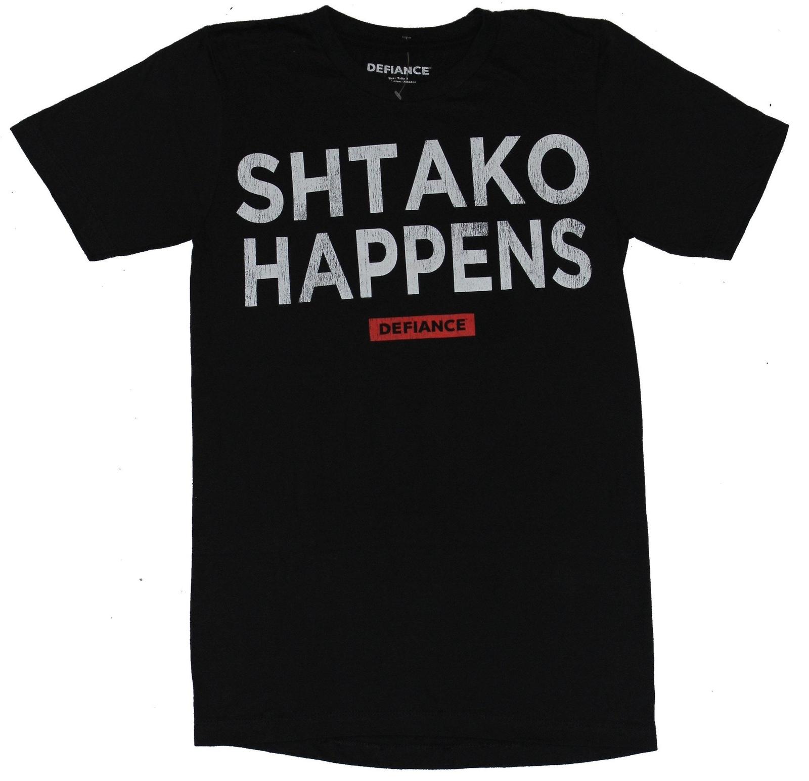 Defiance TV Show Adult New T-Shirt - SHTAKO HAPPENS Distressed Block Letter Pic XXL