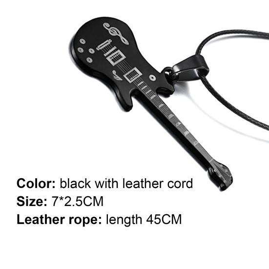 Cool Stylish Guitar Shape Musical Note Pattern Stainless Steel Necklace for Men Festival Gift