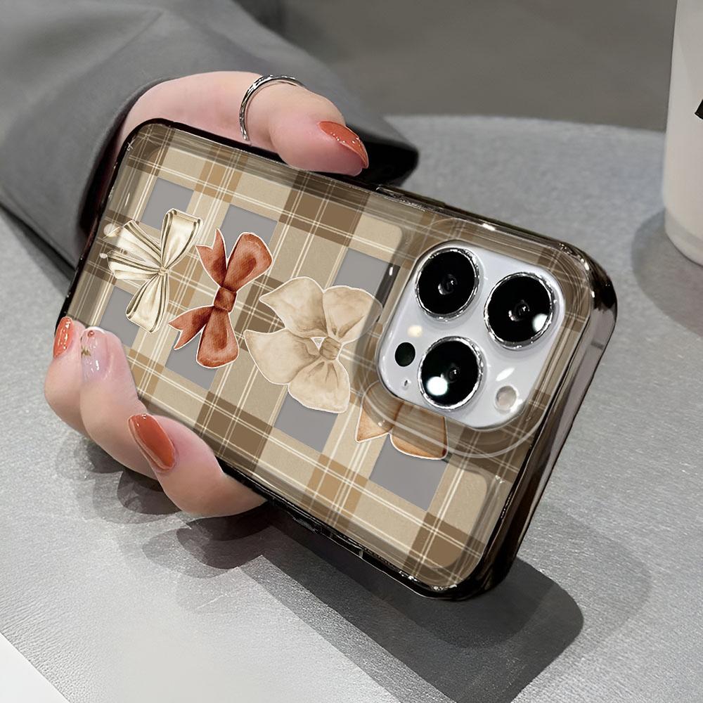 Plaid Bow Case For Iphone 17 16 15 14 13 12 11 Pro Max Shockproof Soft Phone Case Cover 13 Pro Max 15 16 17 Air