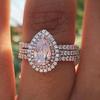 Elegant Pink Crystal Pear Drop Ring for Women Creative Engagement Wedding Band