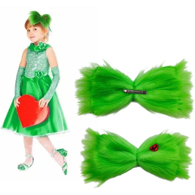 Green Large Furry Hair Bow Christmas Hair Clip Women Girl Costume Party