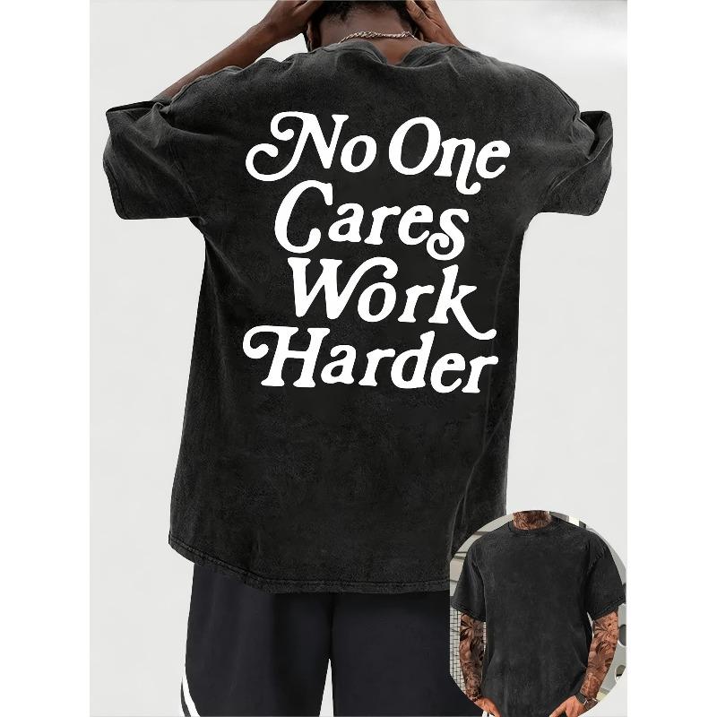 

Men s Vintage Distressed T-Shirt with No One Cares Work Harder Back Print - Heavy Washed Soft Breathable Fabric Retro Statement Tee Suitable for Gym S чёрный