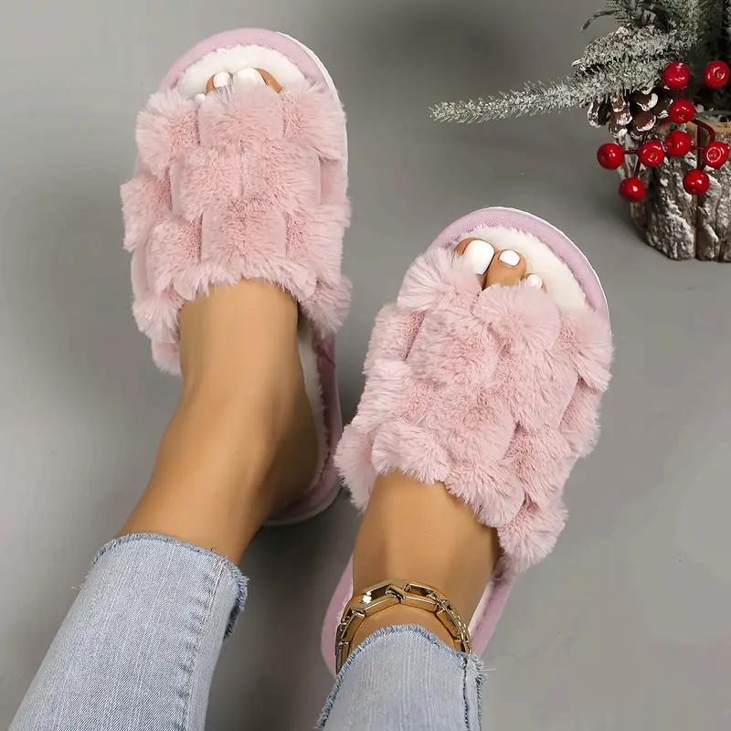 

Женские пушистые тапочки в аргайл, всесезонные теплые домашние шлепанцы для помещений, удобная дышащая ткань, домашняя обувь 36-37