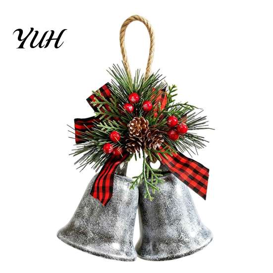 Winter Seasonal Party Supplies Christmas Bell Ornaments, Metal Double Jingle Bells Xmas Tree Hanging Indoor Holiday Scene Arrangement Decoration with