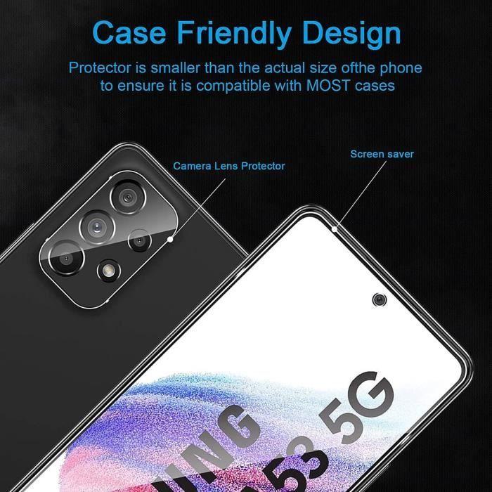 Coque pour Samsung Galaxy A53 5G Silicone Noir + 2 Verres Trempé Ecran + 2 Verre Trempé Caméra Arrière