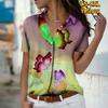 2025 Summer New Fashion Women's Butterfly Printed Short Sleeve V-neck Casual Button-down Shirt Top