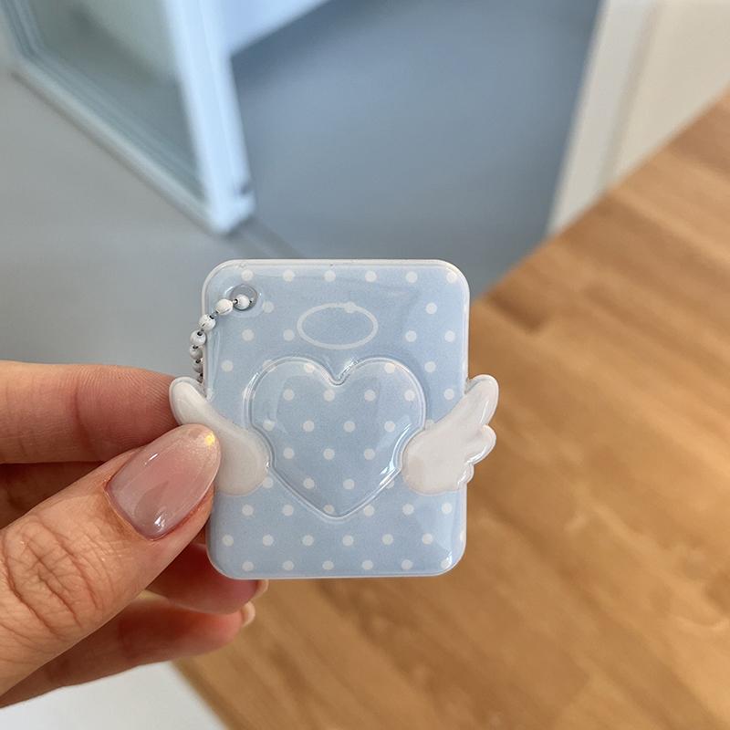 Polka Dot Angel Wing Card Holder 1 Inch Id Photo Card Case For Bag Charm Cute Couple Backpack Purse Keychain Pendant Decoration