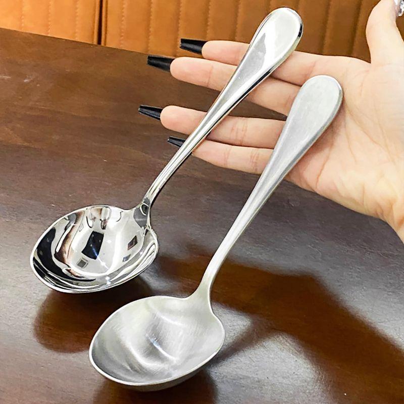 18/10 Stainless Steel Spoon Noodle Spoon For Home Small Spoon Big Mouth Soup Dried Rice Spoon Deep Mouth Noodles Soup Ladle