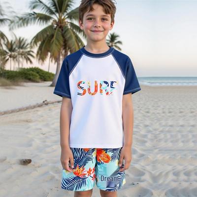 Jungen 2025 zweiteiliger Kurzarm-Badeanzug mit Buchstabenprint Badeshorts