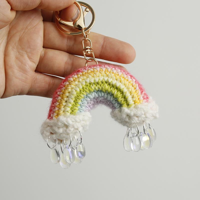 Handmaking Rainbow Crochet Keychain For Gifts Knitting Rainbow Keychain Cute Rainbow Pendant Keyring Custom Accessory