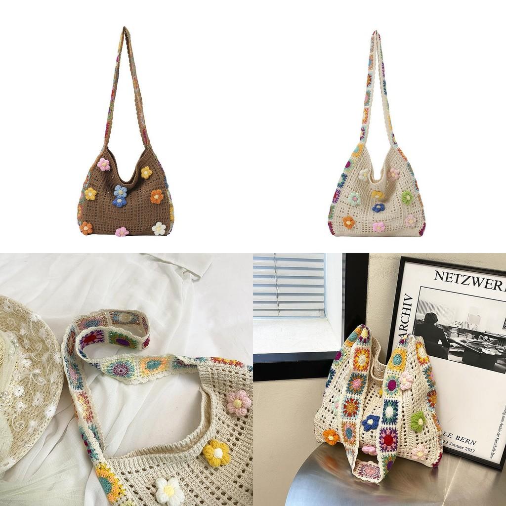Boho Stijl Handgemaakte Strandtas Met Bloemenversiering Voor Dagelijks Gebruik
