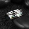 Fashion I Love You Letter Stainless Steel Rings Inlay Koa Wood and Abalone Shell Rings For Men Women Wedding Band Jewelry Gifts