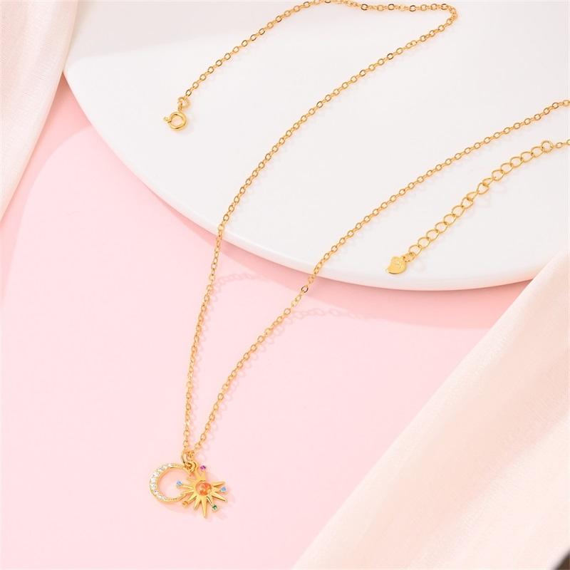 Golden Necklace 925 Sterling Silver Sun Moon Classic Simple Adjustable Necklace for Women Girl Fashion Jewelry Gifts