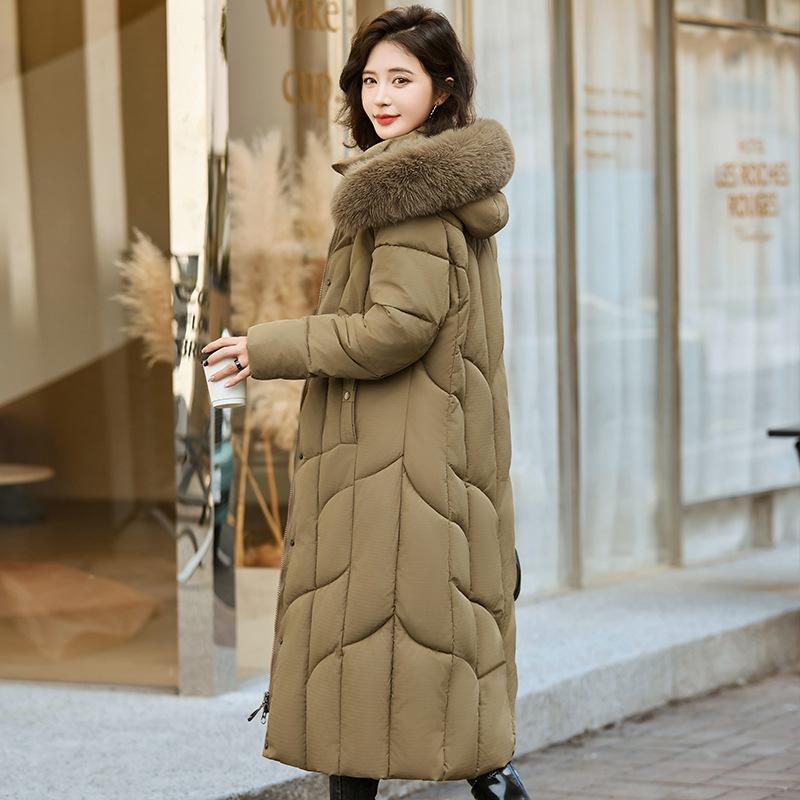 Winter long knee thickened new casual middle-aged and elderly down cotton clothes female mother cotton-padded clothes middle-aged foreign jacket