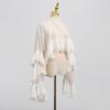 Women's High Neck Blouse with Puff Sleeves and Drawstring Hem