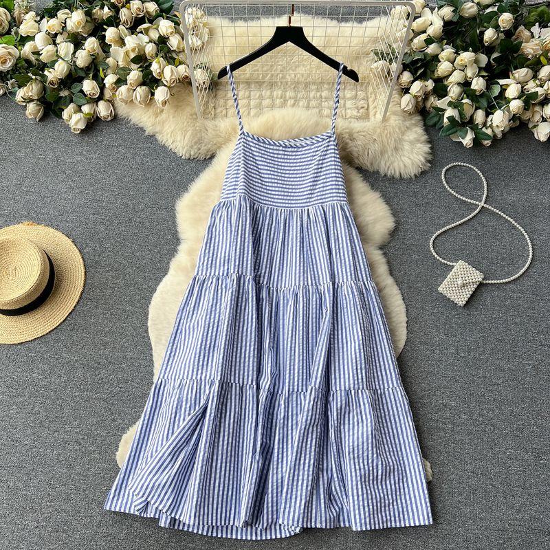 Stripes Summer Thin Loose Casual Sling Dress