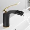 Waschbeckenarmaturen Schwarz Gold Messing Badezimmerarmatur Waschbeckenhahn Einhebel Warm und Kalt Wasserfall-Mischbatterien WC-Armatur