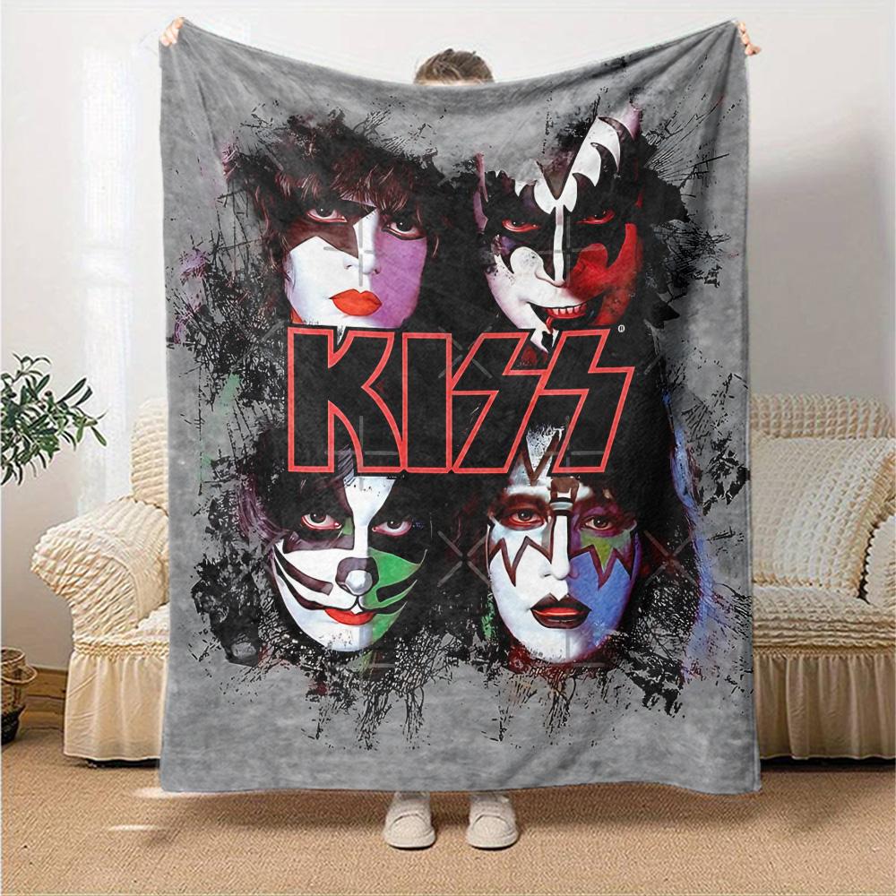 Kiss Band Poster Art Flannel Blanket Super Soft Warm Cozy Blanket For Sofa Bed Office Travel Allseason Home Decor Gift