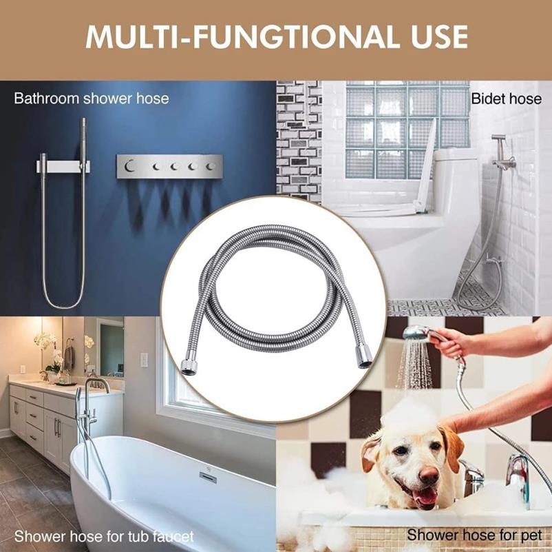 2M Stainless Steel Shower Hose Long Bathroom Shower Water Hose Extension Plumbing Pipe Showerhead Tube Bathroom Accessories