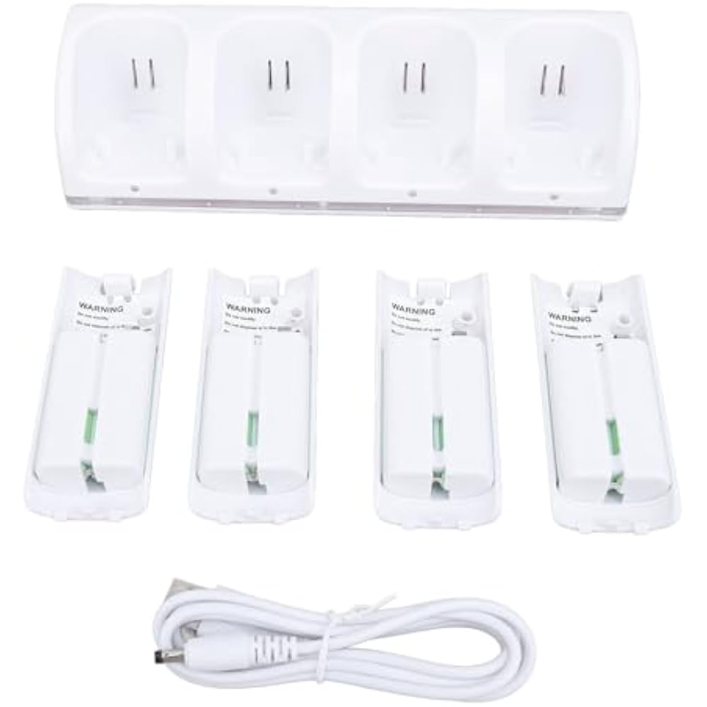 4 In 1 Charging Station for Wii Remote, Charger Dock with 4 2800mAh Rechargeable Battery Packs an...