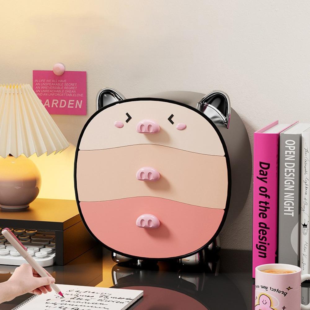 Pig-shaped Cosmetics Storage Box Pull-out Dopamine Cosmetic Cabinet Box with Drawers Makeup Storage Tool