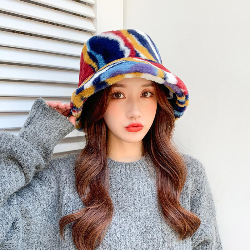 Imitation Rabbit Fur Bucket Hat For Fall Winter Season, Ideal Choice For Gifts Plush Color Matching All-Match Trendy For Daily