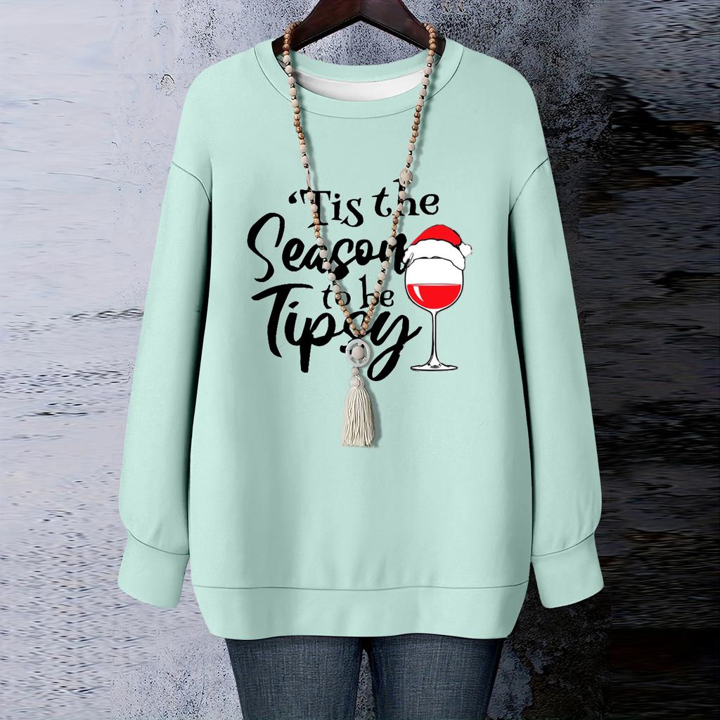 Ladies' Christmas Printed Round Neck Long Sleeved T-shirt Sweatshirt Top
