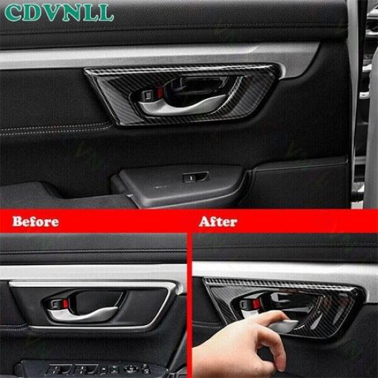 Inner Door Handle Bowl Panel Cover For Honda CRV CR-V 2017- ABS Carbon Fiber