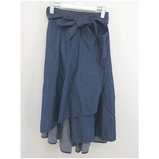 earth music&ecology elastic waist layered below-the-knee length flared skirt size F navy ladies [Used]