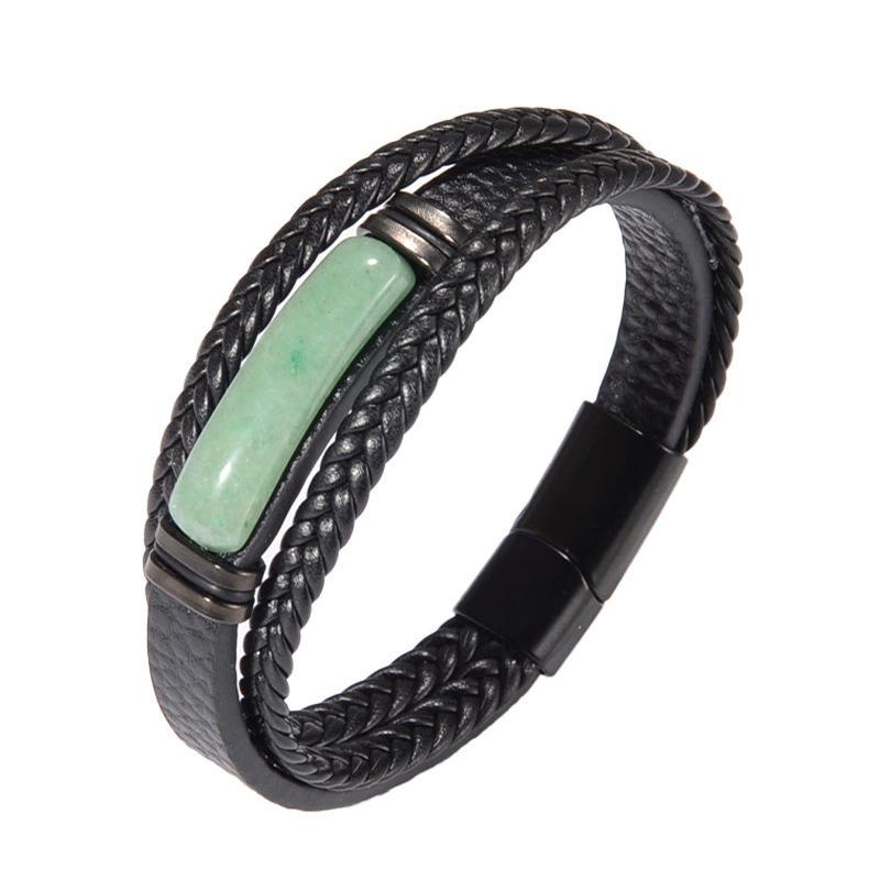 Multi Layer Leather Cord Tiger Eye Stone Bracelet Magnetic Clasp Men's Jewelry