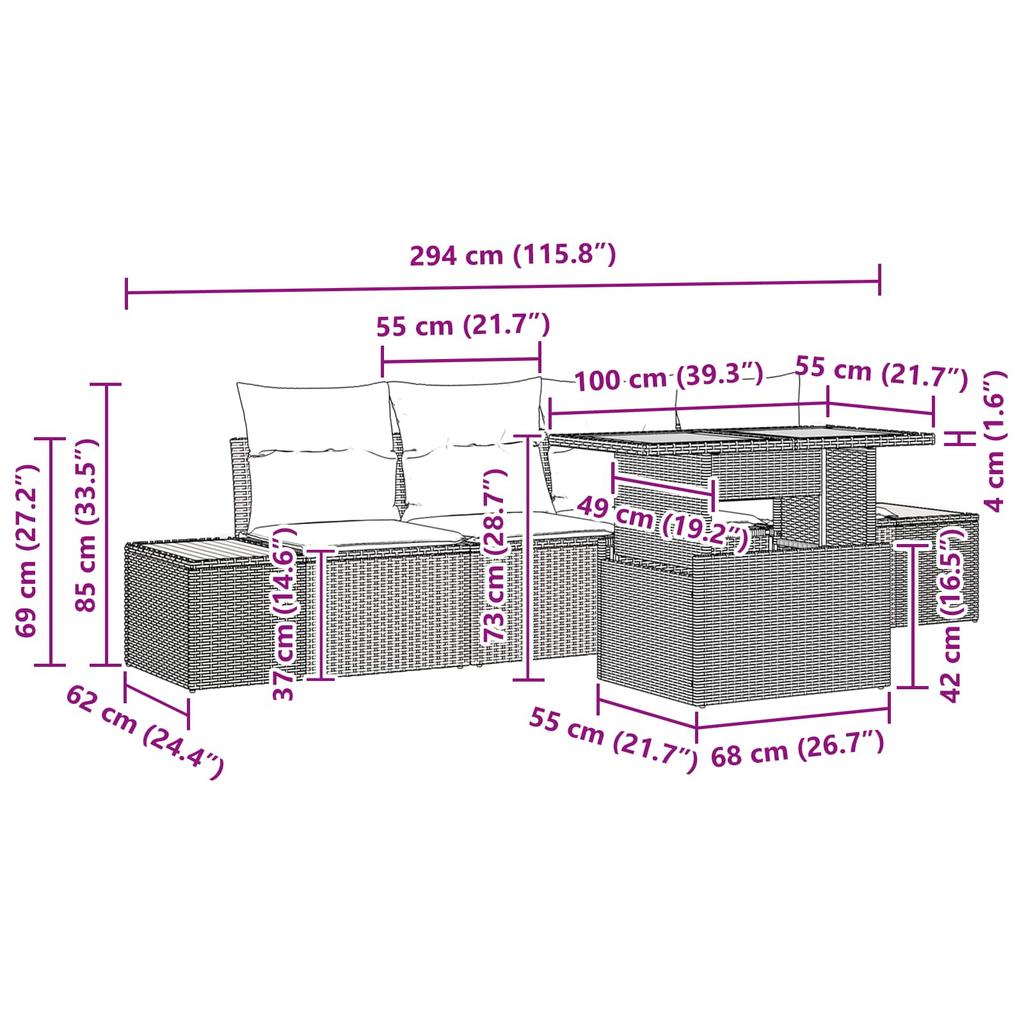 Garden Sofa Set with Storage 5 pcs Black Poly Rattan