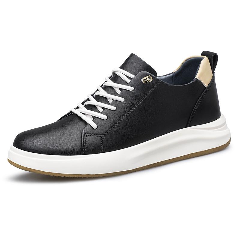White Men s Low-Top Platform Sneakers, Thick Sole, Cowhide, Casual Sports Shoes for Spring & Summer. 38 чёрный
