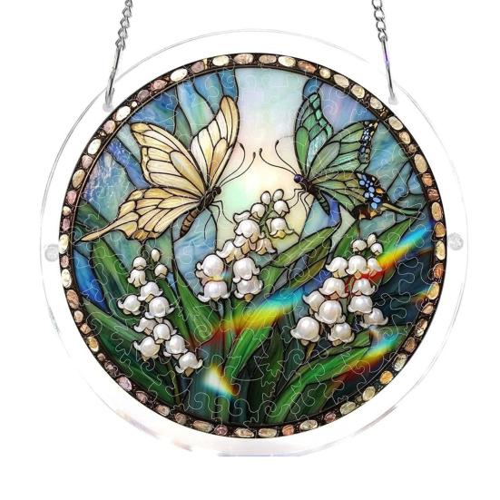 Acryl Puzzle Sonnenfänger 83 Teile DIY Sonnenfänger Bastelset für Erwachsene Buntglas Fenster Hängeornament für Haus Garten Dekoration