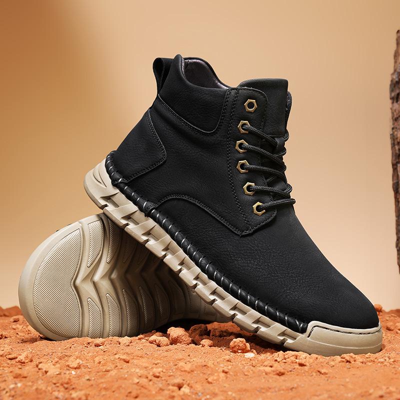 Boots men's autumn and winter new velvet warm Zhongbang cotton boots soft sole lace-up non-slip large size casual men's shoes