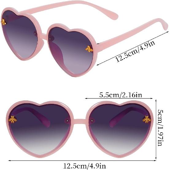 obmwang 2 PCS Kids Heart Shaped Sunglasses Cute Bee Glasses with Strap for Girls Boys Age 3-10 UV400 Protection Outdoor Beach