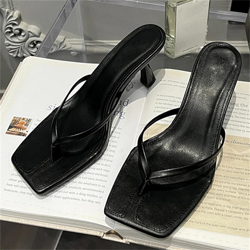 Summer Fashion Square Clip Toe Women Slipper Ladies Sandals Thin Low Heels Casual Flip Flops Shoes