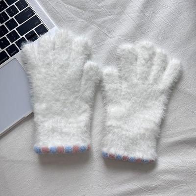 Korean Style Knitted Plush Five-Finger Gloves