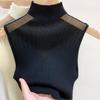 Gilet lavorato a maglia a rete senza maniche da donna con mezzo collo alto - Design sexy traforato per la primavera e l'autunno 2024