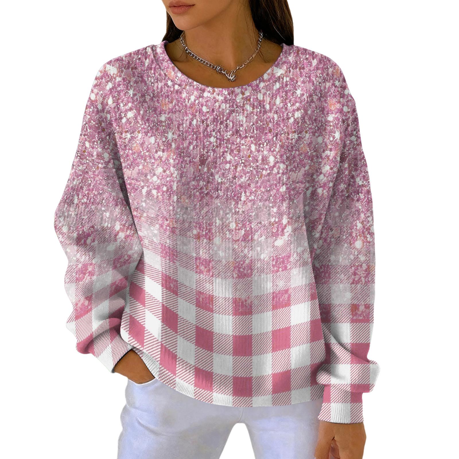 

Женская мода Повседневный пуловер с градиентным принтом тай-дай, спортивный топ с длинным рукавом L розовый