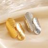 Stainless Steel Metal Wide Open Rings For Women Exaggerated Gold Color Texture Geometric Line Ring Jewelry Gifts