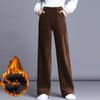 Fleecing Plush Thick Warm Letter Stripes High Waist Corduroy Straight OL Wide Leg Long Pant Women Winter Casual Trouser Clothing