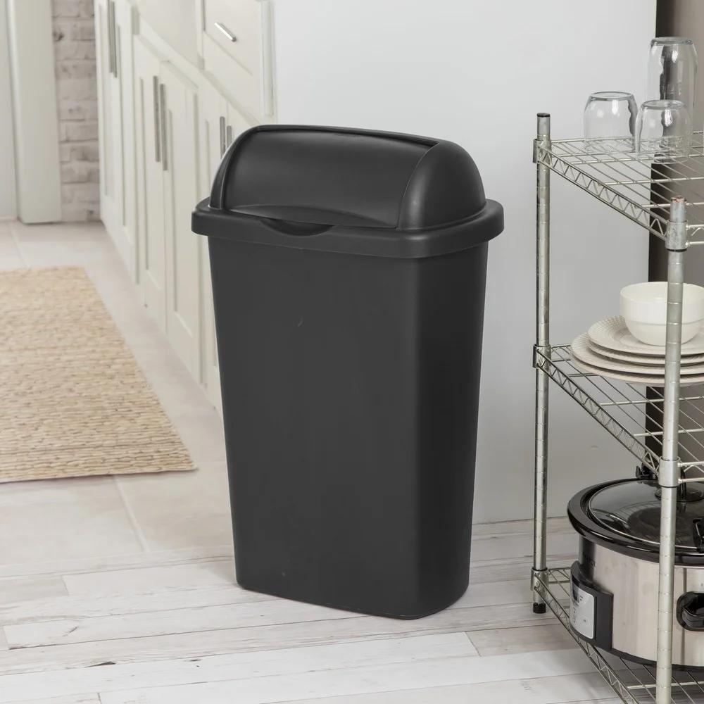 13 Gal Roll Top Wastebasket Plastic Easy Clean Kitchen Trash Can Indoor Use Durable Large Capacity Garbage Bin